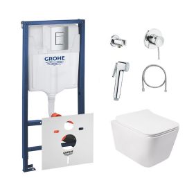 Комплект инсталляция Grohe Rapid SL 38772001 + унитаз с сиденьем Qtap Crow QT05335170W + набор для гигиенического душа со смесителем Grohe BauClassic 111048