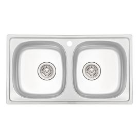 Кухонная мойка с двумя чашами Qtap 7843-B 0,8 мм Micro Decor (QT7843BMICDEC08)