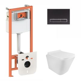 Набор Qtap инсталляция 3 в 1 Nest QT0133M425 с панелью смыва линейной QT0111M08V1091MB + унитаз с сиденьем Tern QT1733052ERW