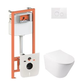 Набор Qtap инсталляция 4 в 1 с панелью смыва Nest (QT0133M425 + QT0111V1164GW) + унитаз с сиденьем Swan QT16335178W