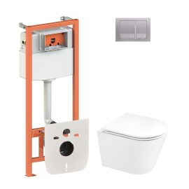 Набор Qtap инсталляция 4 в 1 с панелью смыва Nest (QT0133M425 + QT0111M06029SAT) + унитаз с сиденьем Scorpio QT1433053ERW