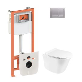 Набор Qtap инсталляция 4 в 1 с панелью смыва Nest (QT0133M425 + QT0111M06029SAT) + унитаз с сиденьем Virgo QT1833051ERW