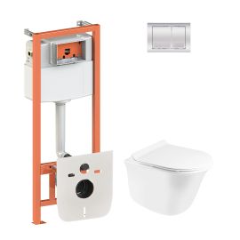 Набор Qtap инсталляция 4 в 1 с панелью смыва Nest (QT0133M425 + QT0111M06028CRM) + унитаз с сиденьем Virgo QT1833051ERW