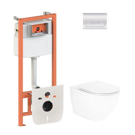 Набор Qtap инсталляция 4 в 1 с панелью смыва Nest (QT0133M425 + QT0111M08381CRM) + унитаз с сиденьем Robin QT13332141ERW